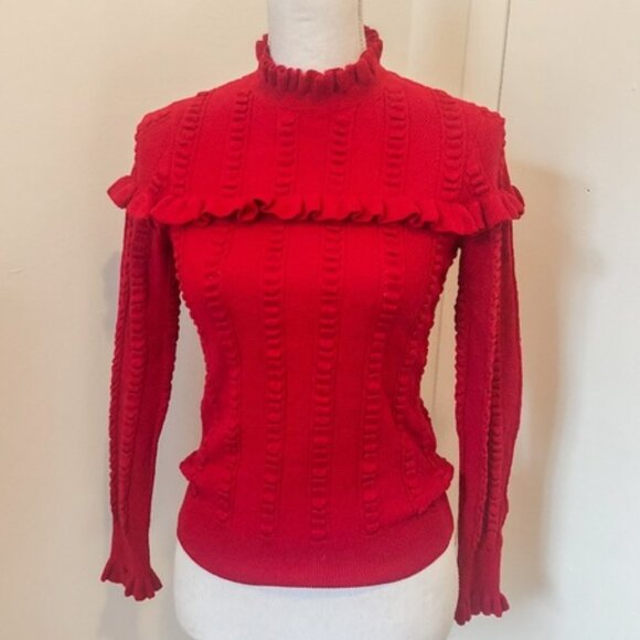 & Other Stories Sweaters - & Other Stories Red Sweater with Ruffle Detail, Mock Neck